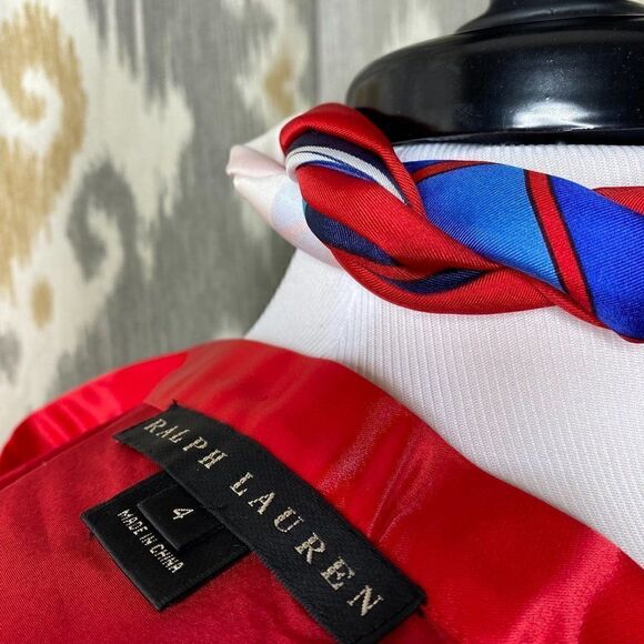 Ralph Lauren Ruby Red Silk Satin Pouf Bubble Ruffle Skirt - Picture 2 of 16